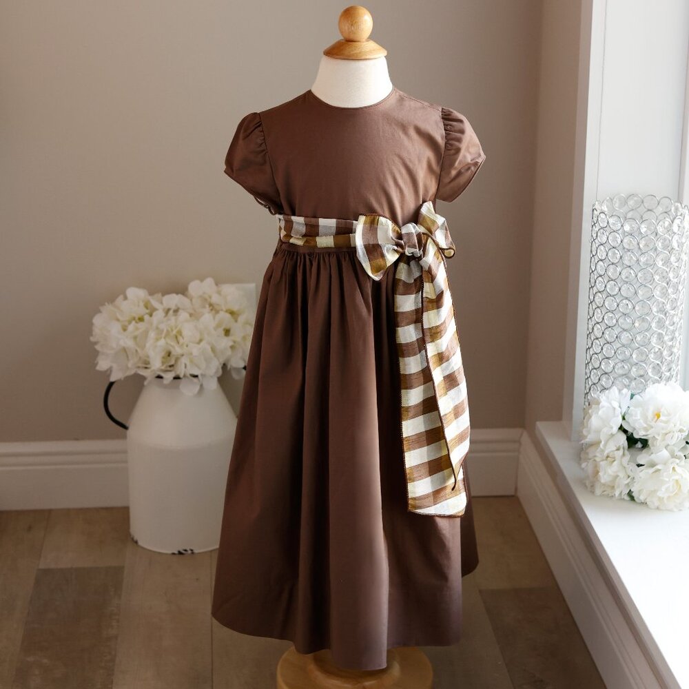 Classic Preppy Dress Bailey Boys Hazelnut Brown Plaid Dupioni Sash Size 5 NWT